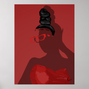 Verfijnde Rode Illustratie van Vrouw Holle Kunst Poster