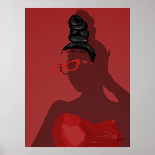 Verfijnde Rode Illustratie van Vrouw Holle Kunst Poster (Voorkant)