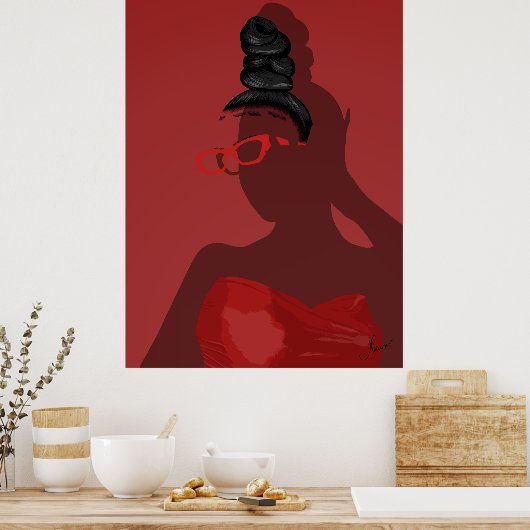 Verfijnde Rode Illustratie van Vrouw Holle Kunst Poster (Keuken)