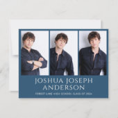Verfijnde Royal Blue Afstuderen foto bekendmaking Notitiekaartje (Voorkant)