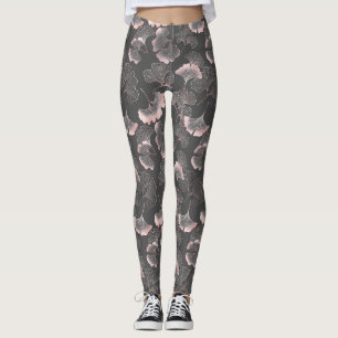 Verfijnde Roze Ginkgo Bladeren met Metallic Textuu Leggings