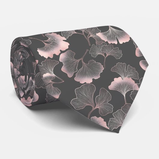Verfijnde Roze Ginkgo Bladeren met Metallic Textuu Stropdas (Opgerold)