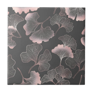 Verfijnde Roze Ginkgo Bladeren met Metallic Textuu Tegeltje