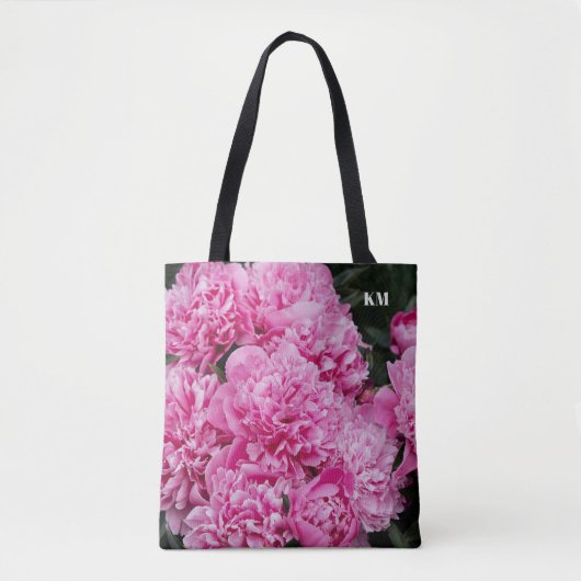Verfijnde Roze Pioen Macro Monogram Tote Bag (Voorkant)