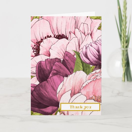 Verfijnde roze pony Flowers, gepersonaliseerd Bedankkaart (Voorkant)