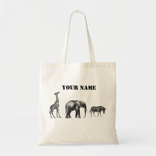 Verfijnde Safari, Giraffe, olifant en Zebra Tote Bag (Voorkant)