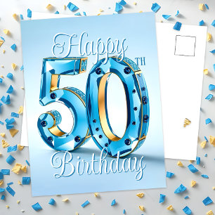 Verfijnde saffier en gouden 50e verjaardag briefkaart