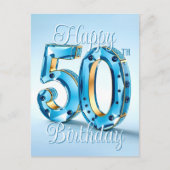 Verfijnde saffier en gouden 50ste verjaardag briefkaart (Voorkant)