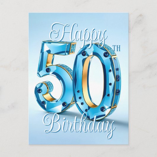 Verfijnde saffier en gouden 50ste verjaardag briefkaart (Voorkant)