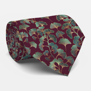 Verfijnde Teal Ginkgo met Gouden Accenten Stropdas