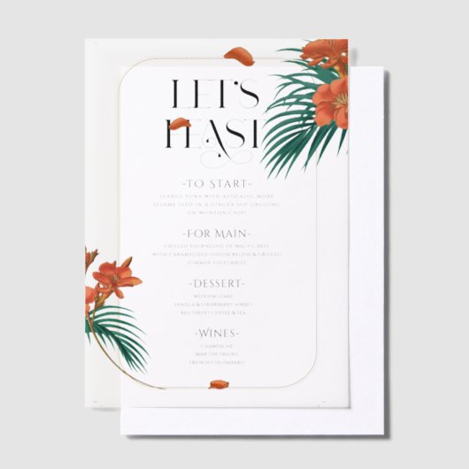 Verfijnde Tropische Bloemen Bruiloft Menu Vellum Uitnodigingen (Offset)