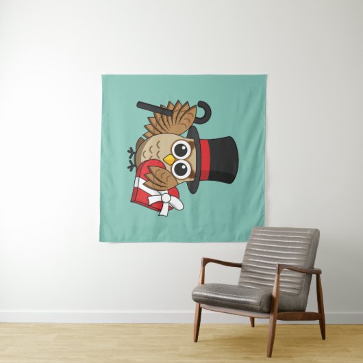 Verfijnde Uil met Hart Chocolade Doos Wandkleed (In Situ (horizontaal))