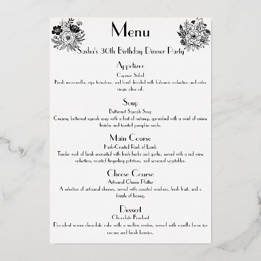 Verfijnde verjaardagsdinerfeest Menu met Gouden Ac (Achterkant)
