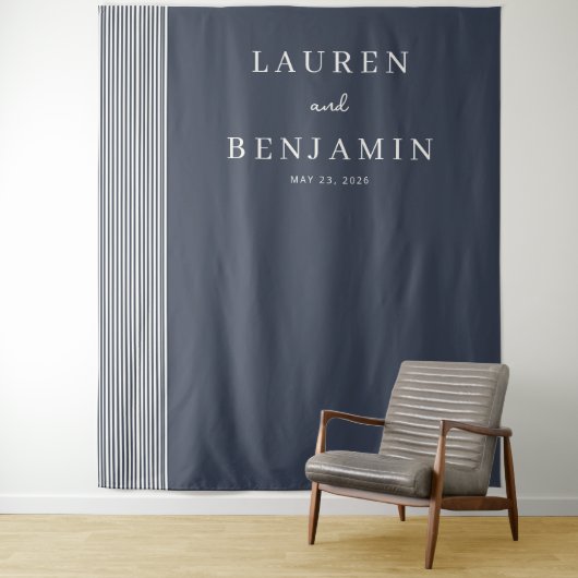 Verfijnde verticale Navy lijnen Wandkleed (In situ)