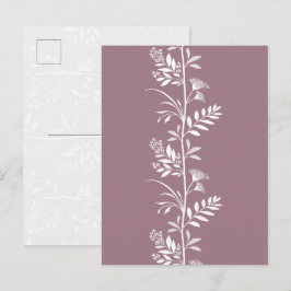 Verfijnde Wilde Bloem Silhouet in Roze Mauve Kunst Briefkaart