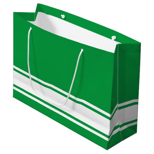 Verfijnde witte basis race strepen op Kelly Green Groot Cadeauzakje (Voorkant Gekanteld)