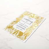 Verfijnde witte bladgoudflorale bruiloft folie uitnodiging (Gedraaid)