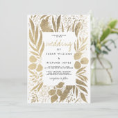 Verfijnde witte bladgoudflorale bruiloft kaart (Staand voorkant)