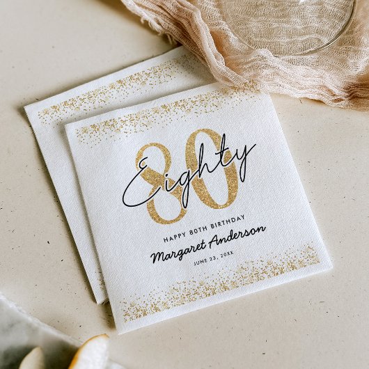 Verfijnde witte gouden 80ste verjaardag servetten