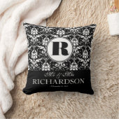 Verfijnde zwart-witte Damask-monogram Kussen (Deken)