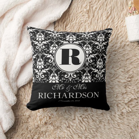 Verfijnde zwart-witte Damask-monogram Kussen (Deken)