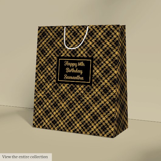 Verfijnde Zwarte Gouden Glitter Naam Cadeautas