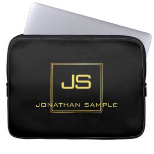 Verfijnde zwarte monogram-Sjabloon laptop met goud Sleeve