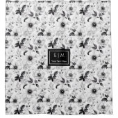 Verfijnde zwarte witte bloemen douchegordijn (Voorkant)