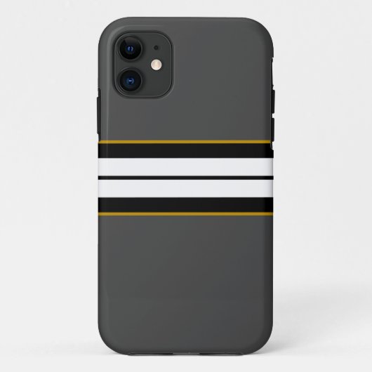 Verfijnde zwarte witte racestrepen op donkergrijs Case-Mate iPhone case (Achterkant)