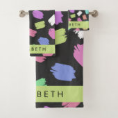 verfkwast, kleurrijke penseelstreken, Jouw naam Bad Handdoek (Insitu)