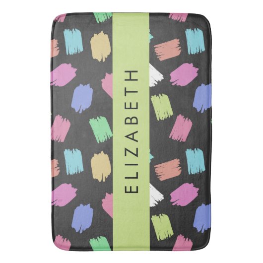 verfkwast, kleurrijke penseelstreken, Jouw naam Badmat (Voorkant Verticaal)