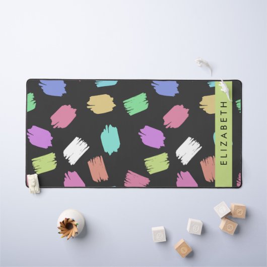 verfkwast, kleurrijke penseelstreken, Jouw naam Bureaumat (Kindertafel)
