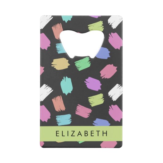 verfkwast, kleurrijke penseelstreken, Jouw naam Creditkaart Flessenopener (Voorkant)