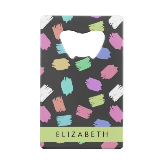 verfkwast, kleurrijke penseelstreken, Jouw naam Creditkaart Flessenopener (Achterkant)