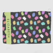 verfkwast, kleurrijke penseelstreken, Jouw naam Golfhanddoek (Horizontaal)