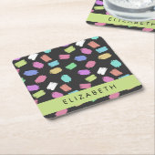 verfkwast, kleurrijke penseelstreken, Jouw naam Kartonnen Onderzetters (Schuin)