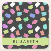 verfkwast, kleurrijke penseelstreken, Jouw naam Kartonnen Onderzetters (Voorkant)