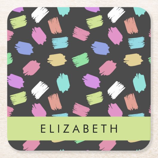 verfkwast, kleurrijke penseelstreken, Jouw naam Kartonnen Onderzetters (Voorkant)