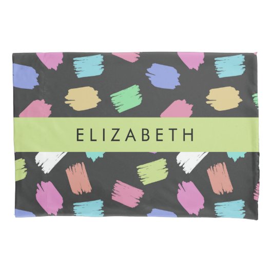 verfkwast, kleurrijke penseelstreken, Jouw naam Kussensloop (Voorkant)