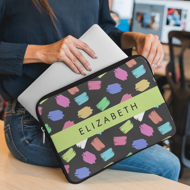 verfkwast, kleurrijke penseelstreken, Jouw naam Laptop Sleeve (Creator heeft geüpload)