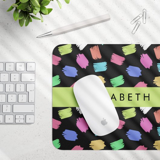 verfkwast, kleurrijke penseelstreken, Jouw naam Muismat