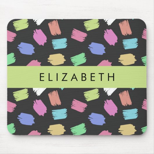 verfkwast, kleurrijke penseelstreken, Jouw naam Muismat (Voorkant)