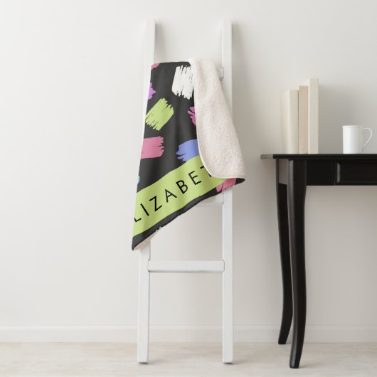 verfkwast, kleurrijke penseelstreken, Jouw naam Sherpa Deken (In situ)