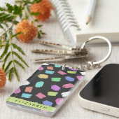 verfkwast, kleurrijke penseelstreken, Jouw naam Sleutelhanger (Voorkant Rechts)