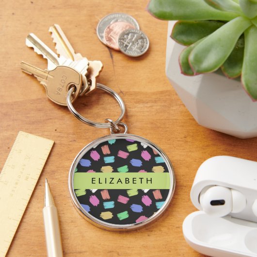 verfkwast, kleurrijke penseelstreken, Jouw naam Sleutelhanger (Bureau)