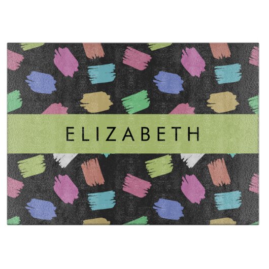 verfkwast, kleurrijke penseelstreken, Jouw naam Snijplank (Voorkant)