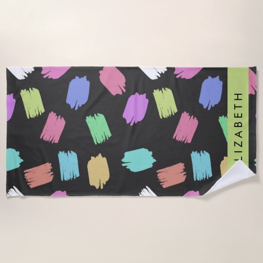 verfkwast, kleurrijke penseelstreken, Jouw naam Strandlaken (Voorkant)