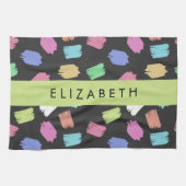 verfkwast, kleurrijke penseelstreken, Jouw naam Theedoek (Horizontaal)