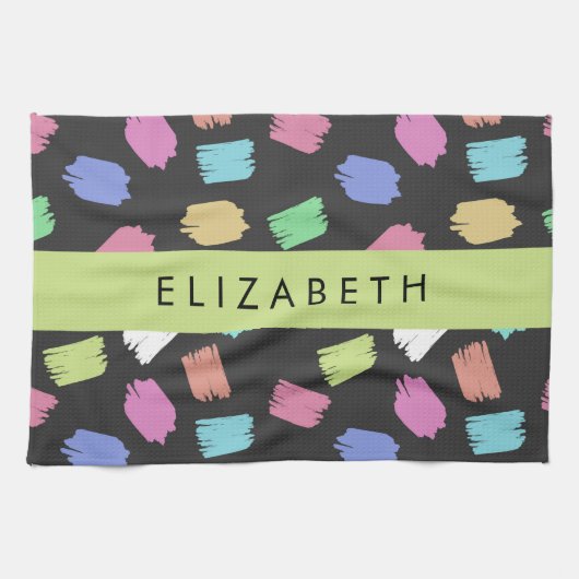 verfkwast, kleurrijke penseelstreken, Jouw naam Theedoek (Horizontaal)