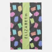 verfkwast, kleurrijke penseelstreken, Jouw naam Theedoek (Verticaal)